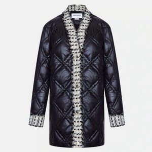Urban Revivo Contrast Tweed Trim V Neck Down Coat Small